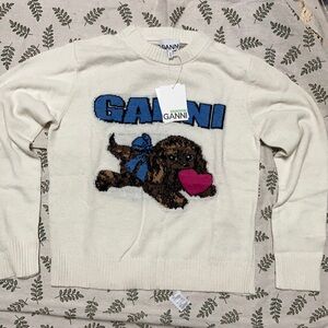 Women’s Ganni lovey Puppy wool sweater size medium